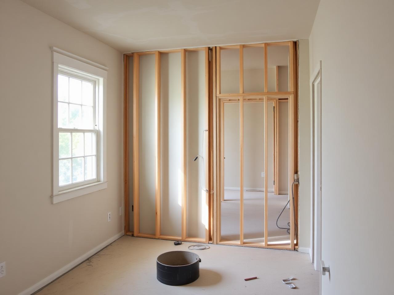 Interior restoration with new framing and drywall