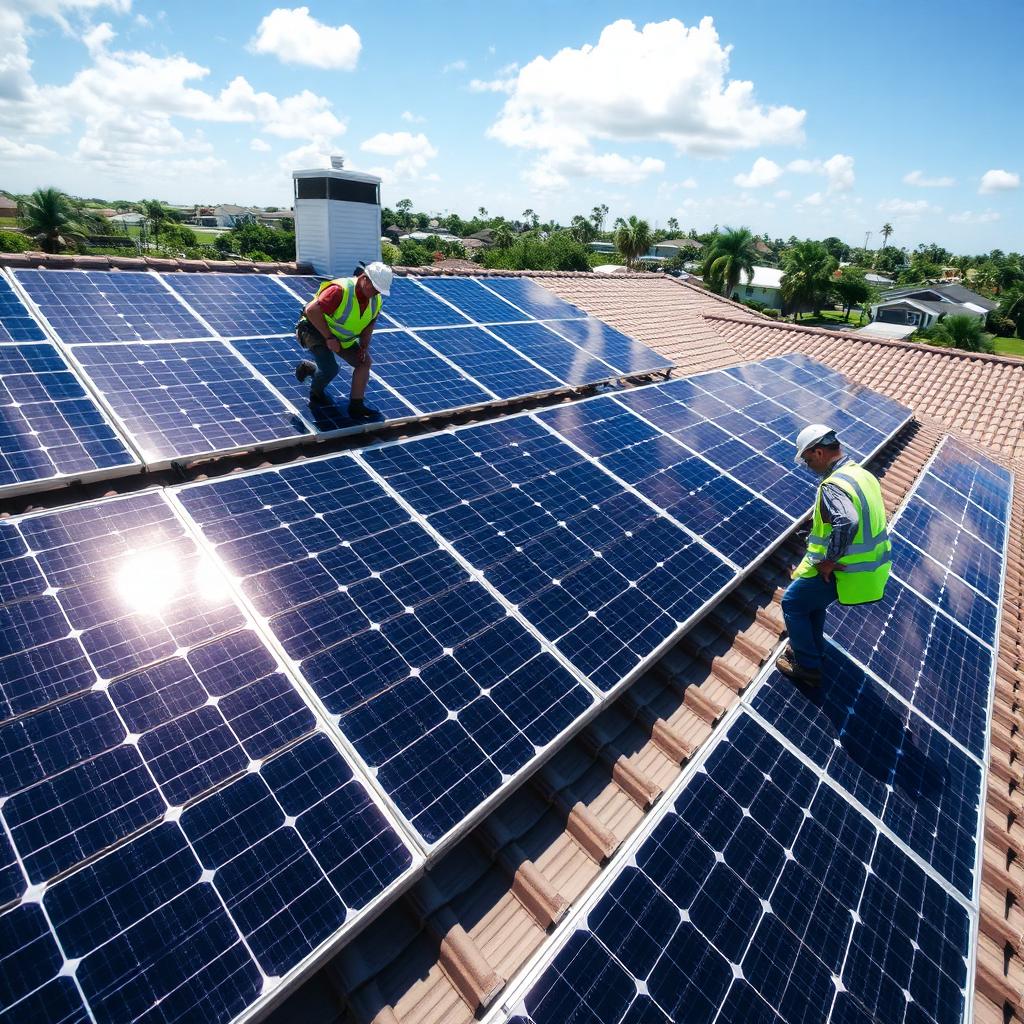 Solar panel array on a modern Florida residential roof